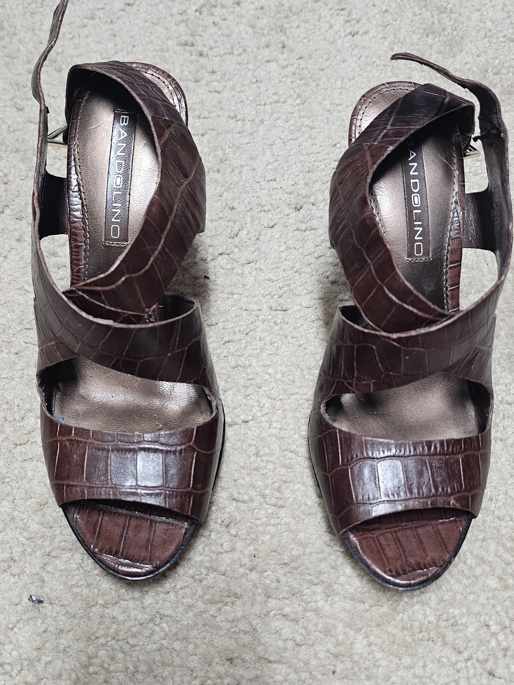 Bandolino Dark Brown Croc-Embossed Strappy Heels